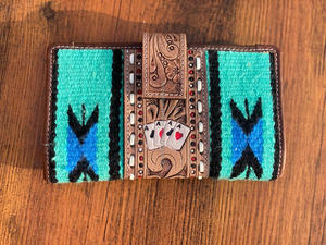 กระเป๋าคลัทช์หนังสไตล์ตะวันตก aztec tooled ใหม่ทำด้วยมือแท้สีน้ำตาลวินเทจที่ไม่ซ้ำกันออกแบบสำรับบัตรกระเป๋าสตางค์หนัง - Product Image 6