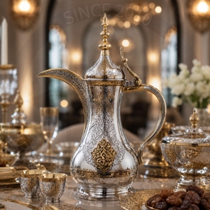Bol en métal poli fait main avec incrustation dorée, finition argentée, écologique, résistant à la chaleur, durable, pièce maîtresse décorative pour fêtes et mariages - Product Image 2