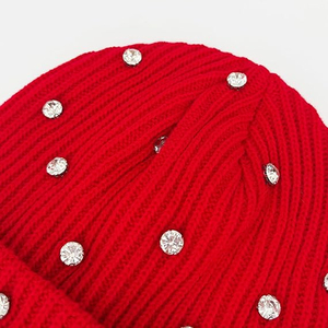 OEM Black Rhinestone Knit Beanie Hat Women <b>Men</b> Winter Cuffed <b>Cap</b> Ribbed Soft Warm Streetwear Custom Logo Hat - Product Image 5