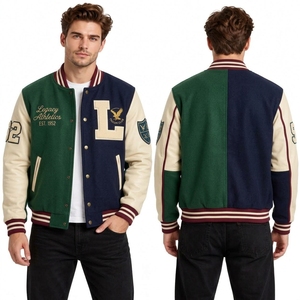 เสื้อแจ็คเก็ตบอมเบอร์ทรงโอเวอร์ไซส์สำหรับผู้ชาย ผ้าวูล 100% แขนหนัง ตกแต่งด้วยแพทช์ปักลายแบบกำหนดเอง สไตล์วิทยาลัย - Product Image 5