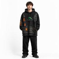 Sweat à capuche personnalisé pour homme, avec appliqué 'Maison Hantée' et effet vieilli, en polaire oversize, style streetwear hiver hip-hop, décontracté