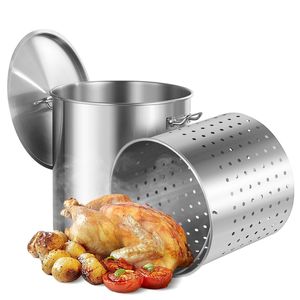 Pentola Grande in Acciaio Inox da 84 Qt con Coperchio a Cestello e Manico - Qualità Commerciale Resistente - Product Image 1