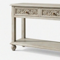Console moderne en bois massif sculpté à la main avec 2 tiroirs et étagère inférieure pour hôtel et salon