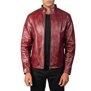 Men's Genuine Leather Vintage Distressed Burgundy Biker <b>Jacket</b> Stand Collar <b>Zip</b> <b>Up</b> Casual Motorcycle <b>Jacket</b> Premium Custom OEM - Product Image 1