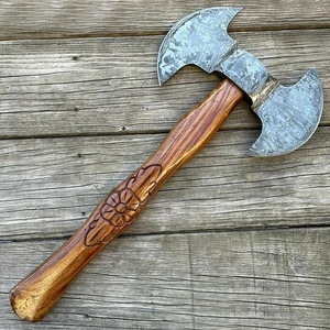 Hache à double tête en acier de Damas, style héritage, outil d'extérieur avec tête en acier à motif artisanal - Product Image 4