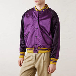 Fashionable And Comfortable Men's Satin Bomber <b>Jacket</b> Button Up Long Sleeve Bomber <b>Jackets</b> For Adult With Pocket - Product Image 4