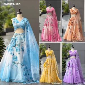 ชุดเลเฮนกา-โจลี-ดูปัตตาและบาตวา ผ้าไหมออร์แกนซ่าพิมพ์ลายดอกไม้ดิจิทัล สวยงามหรูหรา ตัดเย็บสำเร็จ พร้อมส่งจากซัพพลายเออร์อินเดีย - Product Image 5