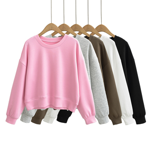 เสื้อสเวตเชิ้ตคอกลมผู้หญิง สีพื้น แขนยาว ผ้าถักผสมฝ้าย สวมใส่สบาย ระบายอากาศได้ดี ทรงปกติ - Product Image 1