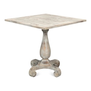 Vintage Style Teak Wood Pedestal Dining <b>Table</b> with Distressed Finish, Solid Wood <b>Square</b> <b>Table</b> for Cafe, Restaurant and Home Use - Product Image 3