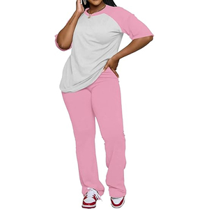 Women Matching Two Piece Outfit Short Sleeve Top <b>Elastic</b> Waist Pants Casual Lounge Set Custom Logo - Product Image 6