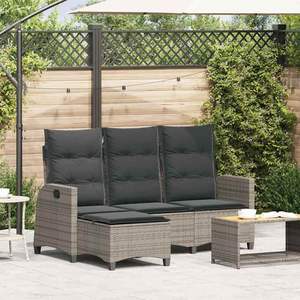 Canapé de jardin inclinable 3 places en rotin PE gris avec structure en acier thermolaqué pour les loisirs en extérieur - Product Image 1