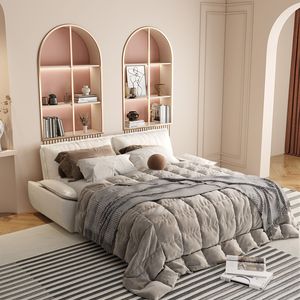 Divano Letto Queen Convertibile 3-in-1 da 186 cm, Multifunzionale in Velluto Beige/Bianco (Vecchio SKU W1885S000) - Product Image 1