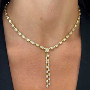 Diamond Lariat Tennis Necklace Emerald Cut Lab Grown Bezel Y Layering Minimalist Bridal Statement Jewelry 10K 14K 18K Solid Gold - Product Image 6