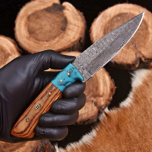 Couteau fixe de chasse et de camping en acier Damas fait main, lame droite, manche en bois turquoise, vente en gros, fabricant et fournisseur EDC - Product Image 6
