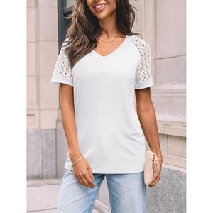 2025 femmes 2025 haut d'été à manches courtes T-Shirt col en v dentelle Blouse habillée mode décontractée pour le printemps vacances personnage - Product Image 4