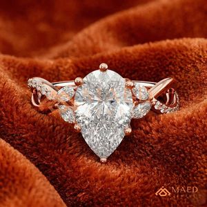 <b>Rose</b> Gold Plated Pear Cut Moissanite Ring Elegant Bridal Promise Jewelry for Women Daily Wear Gift USA Style Modern Beauty - Product Image 1