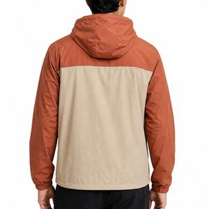 Veste coupe-vent à capuche pour homme, très tendance, bicolore orange et beige, fermeture éclair, style décontracté, pour l'automne - Product Image 4