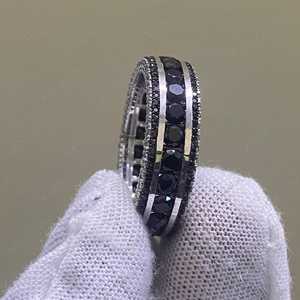 Anillo de eternidad completo con diamantes negros auténticos de moissanita para mujer, plata 925 original, regalo sorpresa de boda para novia - Product Image 5