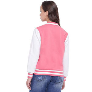 Veste universitaire rose et blanche pour femme, manches longues, fermeture éclair, lettre A brodée sur le devant, col rabattu, coupe classique - Product Image 2