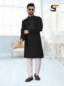 Proveedor de Kurta de hombre de manga larga y pijama de algodón con bordado de seda romana de 14 kg de la mejor calidad, procedente de la India. - Product Image 4