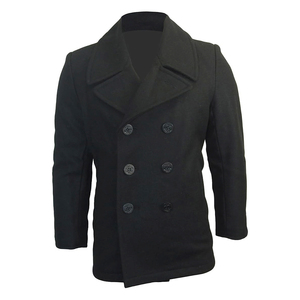 Adult <b>Men</b> Casual Pea Coat <b>Black</b> Color Slim Fit Notched Collar Eco Friendly Straight Fit Wool <b>Peacoat</b> With Custom Design And Size - Product Image 1