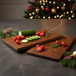 Planche à découper rectangulaire en bois écologique japonaise avec poignée, en bois brun foncé, bloc de découpe de cuisine durable en acacia - Product Image 3
