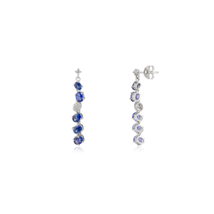 14K Solid Gold Pearl Drop Earrings with Sapphire and Diamond Flower Design for Wedding and Party - Product Image 6