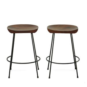 Artisan Crafted Wooden Iron Stool Featuring <b>Rustic</b> Industrial Design For Modern <b>Home</b> Kitchen Bar Seating <b>Decor</b> - Product Image 3