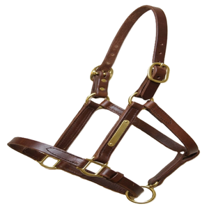 Harnais pour cheval en cuir véritable noir, brun ou marron, finition haut de gamme, avec ferrures en laiton et plaque nominative personnalisée. - Product Image 3