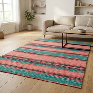 Alfombra HILTEX Moderna de Tejido Plano con Diseño de Rayas, Base de Látex Delgada, Rectangular, Hecha a Mano, Lavable, de Algodón para el Hogar - Product Image 2