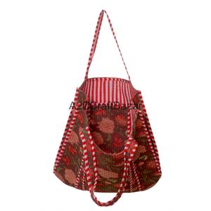 A2ZCraftBazar Women Quilted 100% Pure Cotton Handprinted Large Multicolor Floral <b>Long</b> Handle Eco-Friendly Tote <b>Bag</b> Rajasthan - Product Image 6