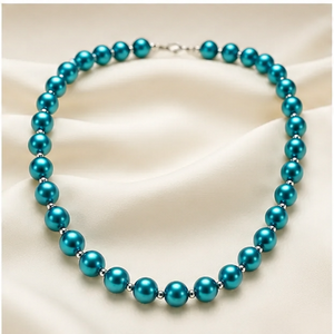 Collar Clásico de Perlas de Vidrio Turquesa, Gargantilla de Cuentas Redondas, Joyería Elegante, Regalo para Mujer - Product Image 5