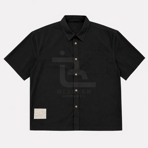 เสื้อเชิ้ตผู้ชายสีดำลำลอง ระบายอากาศได้ดี เป็นมิตรกับสิ่งแวดล้อม แห้งเร็ว ทรงหลวม ผ้าป๊อปลินทอเนื้อผ้าผสมโพลีเอสเตอร์และคอตตอน ไซส์ใหญ่ สำหรับฤดูร้อน - Product Image 5