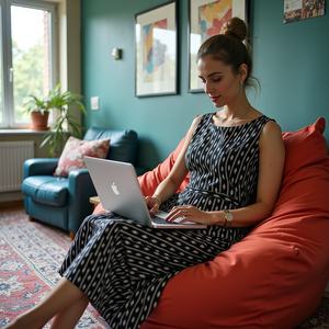 Vestido MIDI de algodón suave transpirable artesanal para chicas jóvenes con estampado de ikat negro y detalles versátiles de bolsillos laterales - Product Image 3