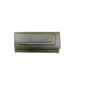 Pochette en cuir véritable pour femme, imprimé crocodile, fermeture à bouton, porte-monnaie tendance, portefeuille grande capacité, coton - Product Image 1