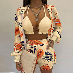 Conjunto de 3 piezas sexy para mujer 2026: Novedad de moda, pantalones cortos de playa y traje de baño a juego para mujer - Product Image 2