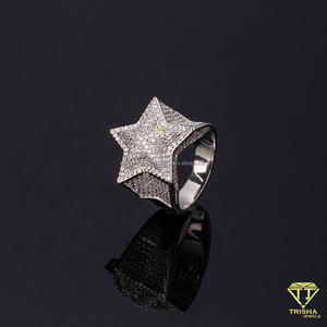 Luxury 925 <b>Sterling</b> <b>Silver</b> Lab Grown Diamond Star Design <b>Ring</b> For <b>Mens</b> Fashion Jewelry Collections - Product Image 3