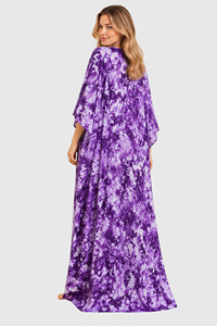Robe kaftan tie-dye violette pour femme, col en V, manches trois quarts, longue et fluide, robe de plage - Product Image 3
