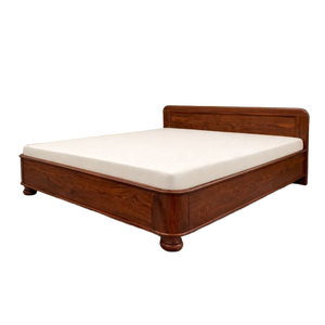 Cadre de lit classique traditionnel en teck massif avec tête de lit à panneaux surélevés, pied de lit et pieds arrondis - Product Image 1