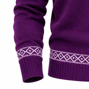 Suéter Morado para Hombre con Cuello Chalera, Diseño Nórdico de Copos de Nieve, Tejido Jacquard, Manga Larga, Jersey de Invierno, Personalizado, Talla XL - Product Image 6