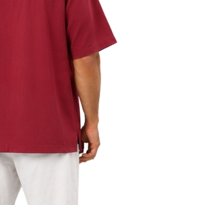 Burgundy Mens <b>Camp</b> Collar Horizontal Pleated Short Sleeve Button Down Casual Summer Resort <b>Shirt</b> Custom Logo OEM Manufacturer - Product Image 6