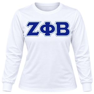 เสื้อยืด Zeta Phi Beta สำหรับผู้หญิง สีขาว แต่งขอบสีน้ำเงินรอยัล ตัวอักษรกรีก ปักลาย ZOB คอกลม แขนสั้น เสื้อยืดชมรมนักศึกษา - Product Image 3
