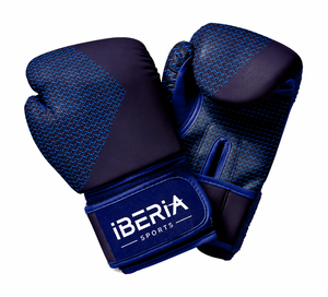 Gants de boxe IBERIA Premium noir et bleu, motif tissé, gants d'entraînement, logo personnalisé, OEM ODM, équipement de boxe en gros - Product Image 1