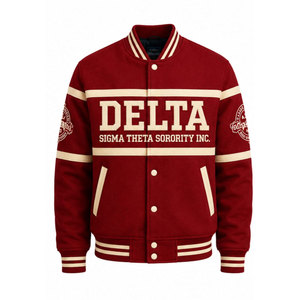 เสื้อแจ็คเก็ตวาร์ซิตี้สีแดง ปักตัวอักษร 1913 Sorority Inc สไตล์ Preppy แบบยูนิเซ็กซ์ ผ้าขนสัตว์ คอตั้ง ลายการ์ตูน - Product Image 5