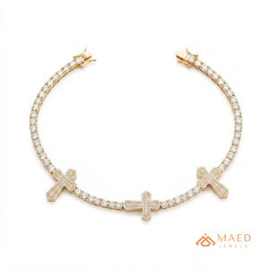 Pulsera de lujo de moissanita con cruz, pulsera de tenis, pulsera de oro de diseñador con diseño de fe, joyería hip hop, pulsera de cadena fina - Product Image 1