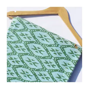 -Tela Ikat geométrica verde, tejido indio hecho a mano, material textil de algodón 100% para ropa de cama, para el hogar