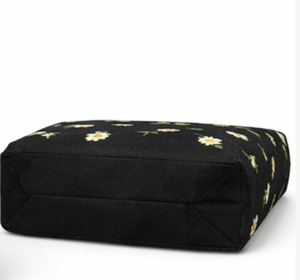 Custom Logo Eco Friendly Recycled Floral Design <b>Black</b> Organic Cotton Canvas Grocery Carry <b>Tote</b> Shopping <b>Bag</b> for Grocery - Product Image 4