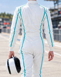 Combinaison de course imperméable pour homme, rayée blanc-vert-bleu sarcelle, col montant, manches longues, pour karting, séchage rapide, polyester/nylon - Product Image 6