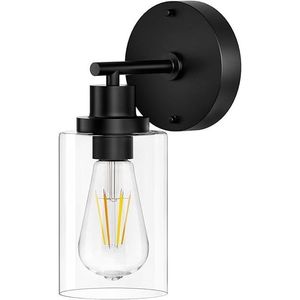 Applique da Parete Moderna Nera a LED con Attacco E26, Paralume in Vetro Trasparente, Lampada da Interno dal Design Elegante - Product Image 1