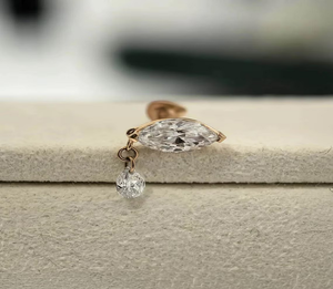 Boucles d'oreilles pendantes en forme de poire, design clou de diamant marquise, or 14 carats, bijoux minimalistes pour femme, usage quotidien, style cadeau raffiné - Product Image 1